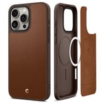 CYRILL by Spigen Kajuk Mag Case Compatible with iPhone 15 Pro Max (2023), Premium Vegan Leather Case [Compatible with MagSafe] - Saddle Brown