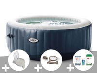 Kit spa gonflable Intex PureSpa Blue Navy rond Bulles 6 places + Kit d'entretien + Porte-verre + Kit traitement brome