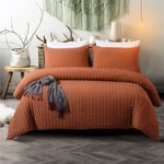 Burnt Orange Seersucker Duvet Cover Terracotta Puckering Fall Bedding Set Soft Microfibre Duvet Cover Set with 2 Pillowcases Double Size 200×200cm