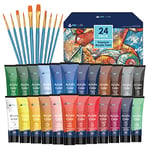 Peinture Acrylique 24 Tubes 36ml Set de Peinture Acrylique avec pinceaux Non Toxique Couleurs Brillantes pour Peinture sur Toile Papier Bois Pierre Artistes Enfants,Pigments Riches