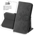 DEF Etui Samsung Galaxy S21 Ultra 6.8",Housse Protection Rabat Clapet Portefeuille Magnétique(Fleur de dentelle noire)+Verre trempé