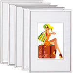 WOLTU Lot de 5 Cadre Photo 21x29,7 cm A4 avec Passe Partout, Cadre et Plaque en Plastique, Cadre Poster pour Décoration Murale ou sur Table, Suspendre Horizontalement ou Verticalement, Argent