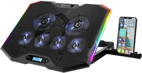 Guardian S-C100 Refroidisseur Pc Ordinateur Portable Rgb Gamer-6 Ventilateurs-Contrôleur Lcd-5 Hauteurs Reglables-Compatible 12""E 17¿¿Support Amovible,Intel,Air,Noir