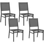 Lot de 4 chaises de jardin alu textilène gris - Gris