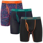 INNERSY Boxer Long Homme Ouverte Calecon en Maille Léger Calecons Hommes Anti-frottement Lot de 3 (S, Bleu Marine/Noir/Cercles)