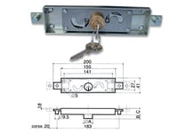 PREFER - Serrures pour volets roulants mini - Serrure centrale cylindrique ronde - Protrusion cylindrique mm. 5-155 l x 42 h x 15 p mm