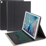 Étui De Protection Pour Ipad Pro 12.9 2015/2017 (1ère Et 2ème Génération) Avec Clavier Anglais Qwerty Rétroéclairé Et Pavé Tactile 7 Couleurs En Cuir Pu Avec Porte-Stylo Noir