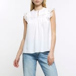 River Island Womens Blouse White Lace Ruffle - Size 10 UK