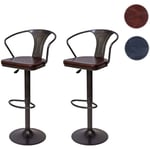 Mendler - 2x Tabouret de bar HWC-H10b,réglable en hauteur,avec accoudoirs,pivotant,design industriel - vintage noir-gris