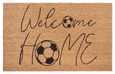 Hanse Home Coconut Doormat for Indoor - Outdoor Dirt Trapper Mat Football Natural, Coconut Mat Welcome Home Football, Weatherproof and Non-Slip for Hallway, Patio, Entrance Area - 45 x 75 cm