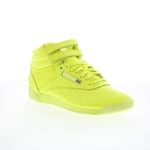 Reebok Freestyle Hi Womens Yellow Leather Lace Up Lifestyle Trainers Shoes