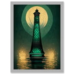 Art Deco Lighthouse Great Gatsby Moonlight Emerald Artwork Framed Wall Art Print A4