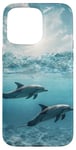 Coque pour iPhone 15 Pro Max Blue Splash Dolphins Modern Ocean