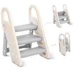 Onasti Marche Pied Pliable pour Enfant, Marchepied 3 Marches pour bébé, Marchepieds Hauteur réglable pour Chambre de bébé Rehausseur Stable, Multifonction et Antidérapant (Gris)