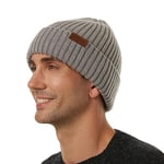 ineepor Bonnet Hiver Homme Femme Laine Mérinos Beanie Hat Tricoté Chapeau Unisexe Doublé Polaire Court Chaud Doux Confortable