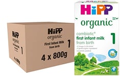 HiPP Organic 1 First Infant Baby Milk Powder Formula, From Birth, 800g (Pack of 4)