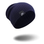 WAZHX Bonnet Tricoté Femmes Chapeau Hiver Hommes   Bonnets Chaud Décontracté Chapeau Mou Crochet Bonnet Chapeau Femme Baggy Casquette Bleu Marine