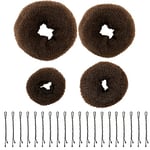 4Pcs Brown Hair Bun Maker Bun Donut Set Hair Doughnut Bun Maker Buns Shaper Doughnut Brown Rings with 50pcs Hair Pins Ballet Bun Kit Hair Accessories