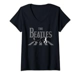 Womens The Beatles - Abbey Road Greyscale Album Cover V-Neck T-Shirt