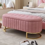 Redom - Canapé lit rangement et repose-pieds 120 x 40 cm, repose-pieds rembourré avec rangements, banquette canapé, tissu velours rose