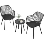 Ensemble de Meubles 3 Pièces de Patio Charge 130KG, Salon de Jardin 2 Fauteuils Table Basse Ronde Support en Métal, Table et Chaises Bistrot pour