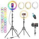 Ring Light with Tripod Stand & Phone Holder - 10 inch Selfie LED Ringlight Dimmable Desktop Lamp 40 Colors RGB Tall Circle Light for Camera Makeup Video YouTube Live Streaming Zoom Meeting