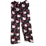 Cartoon HelloKitty Flanellpyjamas Plush och Tjock Isolering Pyjamas för Kvinnor - Svart - Rosa Black - Pink M