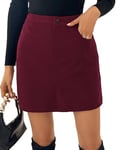 Kate Kasin Mini jupe en velours côtelé pour femme - Taille haute - Coupe ajustée - Automne et hiver - Jupe courte en velours côtelé, bordeaux, XXL