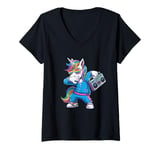 Womens Unicorn in the 80s with Cassette Recorder V-Neck T-Shirt