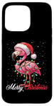 Coque pour iPhone 15 Pro Max Flamingo Merry Christmas Lights Chapeau de Père Noël Neige