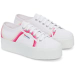 Superga 2790 Round Stripes Cotton WoMens White/Shaded Blue Trainers material_cotton - Size UK 6