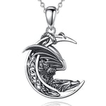 AEONSLOVE Collier Dragon Argent 925 pour Femme Homme Pendentif Lune Vintage Bijoux Viking pour Ado Garcon Fille, Cadeau Amulette Totem Spirituel, Chaîne de 45,7 CM