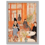 A Bustling Parisian Cafe in the Style of Toulouse Lautrec Paris French Orange Artwork Framed A3 Wall Art Print