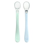 Green Sprouts® Silicone & Sprout Ware® First Food Spoons, 6mo+, Platinum-Cured Silicone, Plant-Plastique, Ergonomic, Tested for Hormones - Light Sage/Light Blueberry