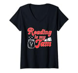 Womens Reading Is My Jam Bookworm Reading Book Lover Librarian V-Neck T-Shirt