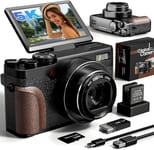 Appareil Photo numérique, 64MP pour la Photographie, 5K Vlogging Camera for Youtube, 180°Flip Screen Digital Point and Shoot Camera with 18X Zoom, Compact Camera for Beginner with 32GB SD Card