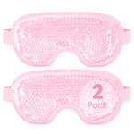 NEWGO Cooling Gel Eye Mask Reusable Cold Eye Mask for Puffy Eyes, Eye Ice Pack with Soft Plush Backing for Dark Circles, Migraine, Stress Relief -(Pink-2PCS)