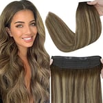 Fshine Fil Extension Cheveux Humain 70g 14Pouce 35CM Invisible Fish Line Human Hair Extension de Cheveux Brun Moyen Blond Clair avec Brun Moyen Extension Cheveux Fil Remy Hair Couleur 4 24 4