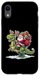 Coque pour iPhone XR Costume de pyjama Père Noël chevauchant dinosaure T rex cerf lumières de Noël