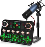 Podcast Microphone Set, mixeur DJ Interface Audio Carte Son avec XLR Cardioïde Microphone Condensateur Podcast Studio de Production, pour Le Streaming Live/PC/Enregistrement(K600)