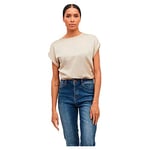 Vila Viellette S/S Satin Top/Su-Noos T-Shirt, Ciment, 44 Femmes