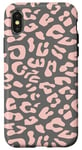 Coque pour iPhone X/XS Gris corail rose léopard imprimé mignon girly tendance esthétique