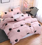 Michorinee Housse de Couette Cœur 240 x 260 Rose avec 2 Taies d'oreiller 65x65 cm Parure de Lit Réversible avec Fermeture Éclair - Linge de Lit 2 Personnes Adulte en Microfibre