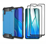HAOTIAN Case for Xiaomi Redmi 9AT / Redmi 9A Case and 2 Screen Protector, Premium Dual Layer Tough Rugged Hard PC Cover, Shockproof Resistant Protective Case, Blue