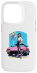 Coque pour iPhone 14 Pro Fille de style anime et manga devant une voiture de sport rose