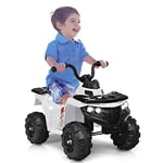 GOPLUS Voiture 4x4 Quad Buggy Electrique 6V,Moto Electrique pour Enfants 3-6 Ans, Véhicule Électrique Avant/Arrière Jusqu’à 3 km/h,Charge 25KG avec Musique avec MP3 et USB,Volume Réglable (Blanc)