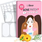 LitBear Pimple Patches, Large Acne Patches for Face, Chin, or Body, Acne Spot Treatment with Tea Tree & Calendula Oil, Hydrocolloid Bandages for Acne Skin (100 Patches)