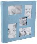 Pioneer Collage Frame Embossed Baby Sewn Leatherette Cover Photo Album, 10,2 x 15,2 cm, 240 Photos, Bleu Clair