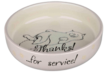 Keramikkskål "Thanks for service" til kort nese, 0,3 l/ø 15 cm, blandede farger - Katt - Matplass og vannfontener for katt - Matskåler og vannskåler - Trixie