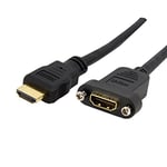 StarTech.com 3ft HDMI Female to Male Adapter, 4K High Speed Panel Mount HDMI Cable, 4K 30Hz UHD HDMI, 10.2 Gbps Bandwdith, 4K HDMI Female to HDMI Male, HDMI Panel Mount Connector Cable (HDMIPNLFM3)